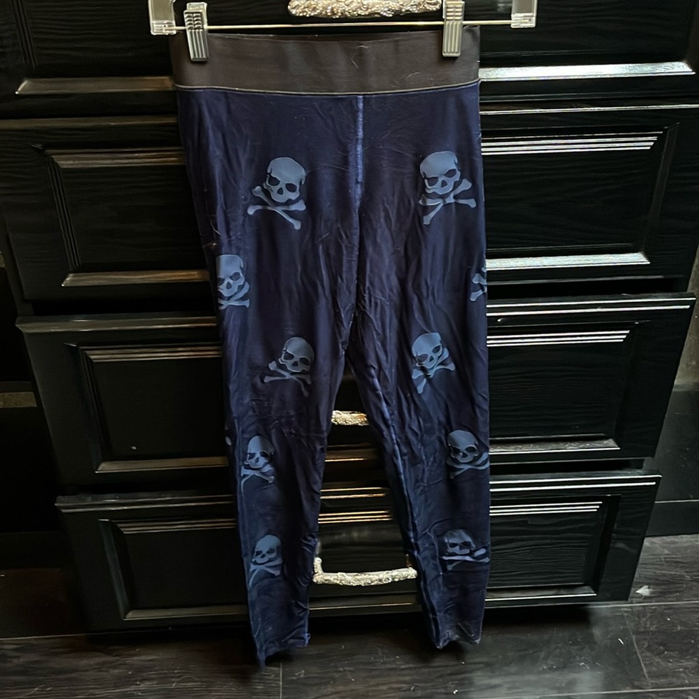 Ultracor X SoulCycle navy blue velvet skull leggings